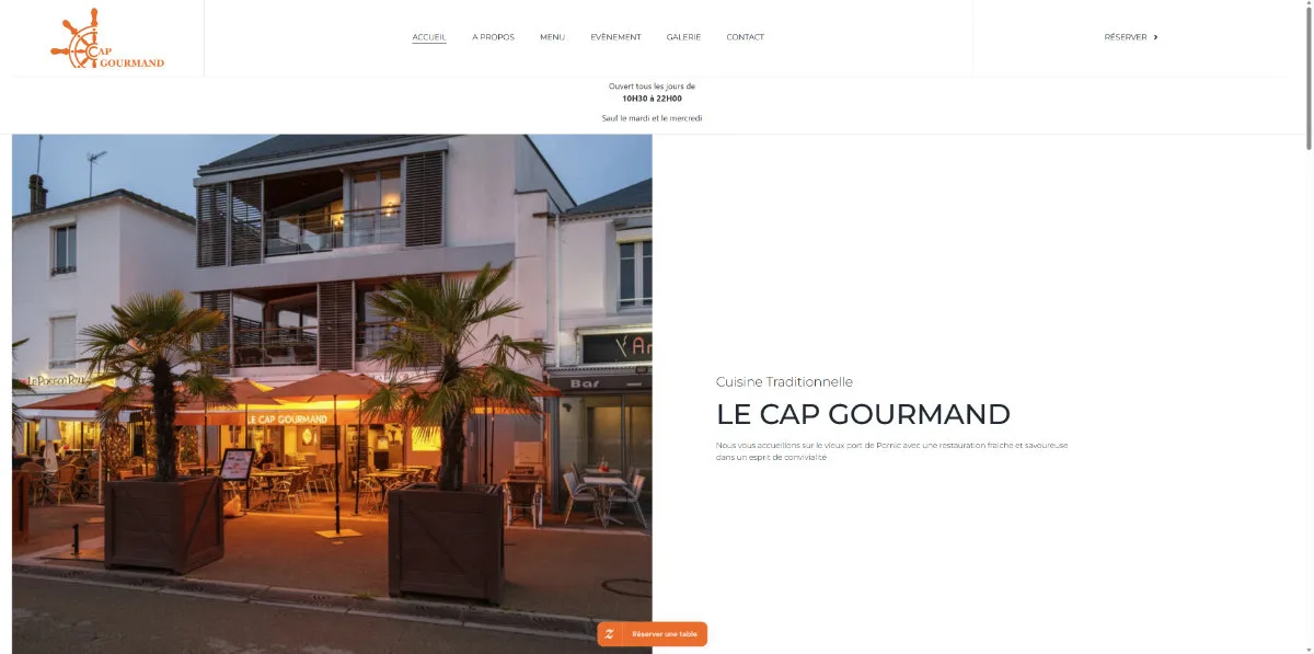 Réalisation Elementor : Restaurant Pornic Le Cap Gourmand